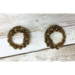 Vintage Tortolani Gold Tone Roses and Floral Design Clip On Earrings